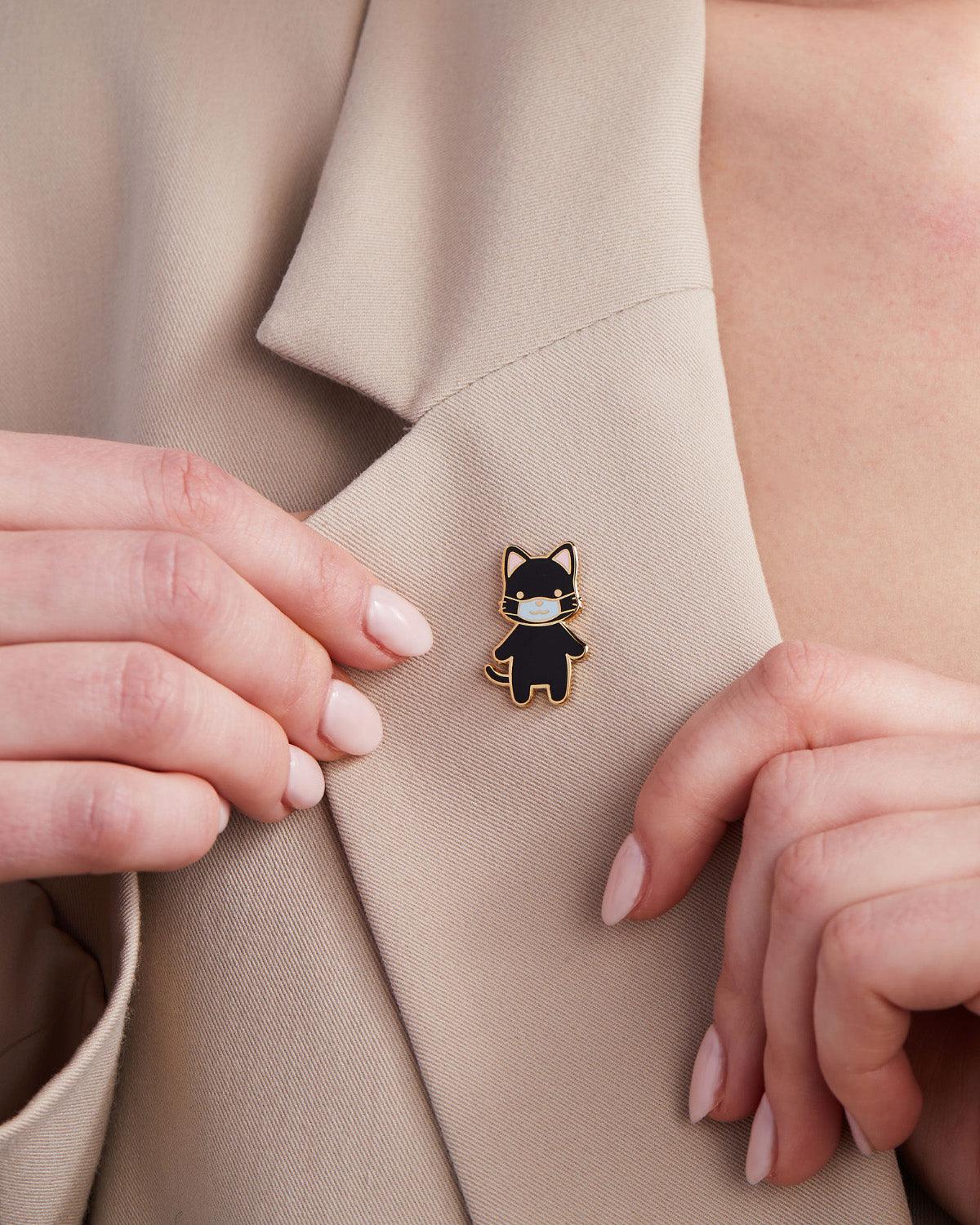 Cat w/ Mask Lapel Pin - Image 3